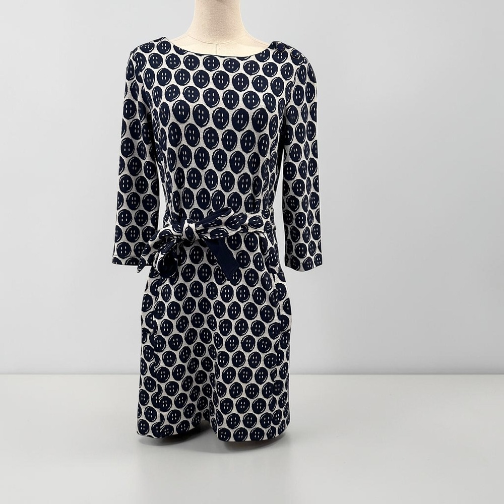 Lilly Pulitzer Navy White Button Print Jonah Shift Dress Pockets Belted Small